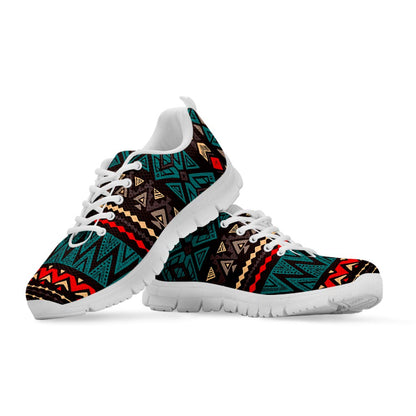 Teal And Brown Aztec Pattern Print White Running Shoes