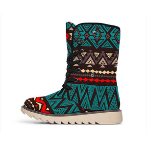 Teal And Brown Aztec Pattern Print Winter Boots