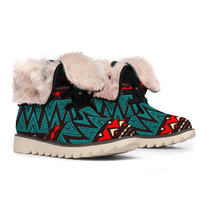 Teal And Brown Aztec Pattern Print Winter Boots