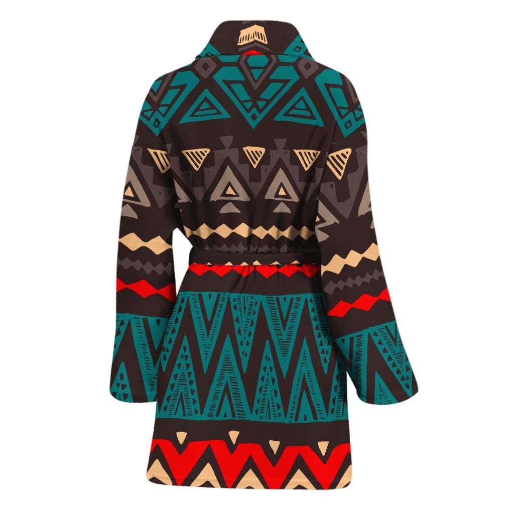 Teal And Brown Aztec Pattern Print Women's Bathrobe