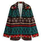 Teal And Brown Aztec Pattern Print Women's Blazer