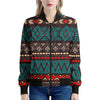 Teal And Brown Aztec Pattern Print Women's Bomber Jacket