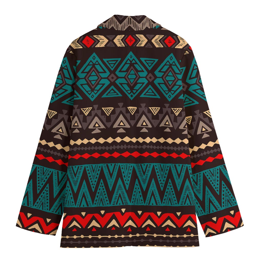 Teal And Brown Aztec Pattern Print Women's Cotton Blazer