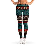 Teal And Brown Aztec Pattern Print Women's Leggings