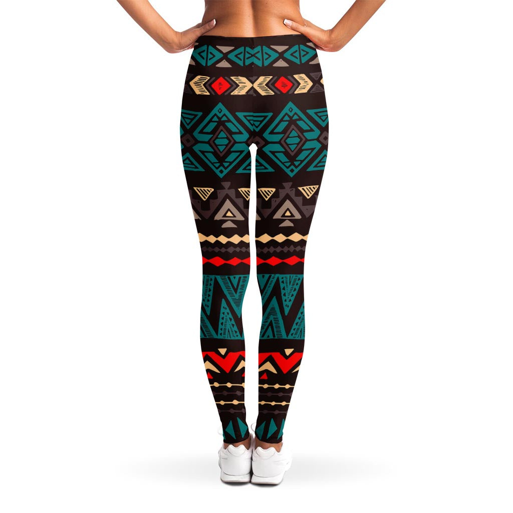 Teal And Brown Aztec Pattern Print Women's Leggings