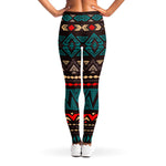 Teal And Brown Aztec Pattern Print Women's Leggings