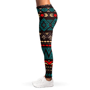 Teal And Brown Aztec Pattern Print Women's Leggings