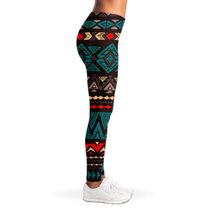 Teal And Brown Aztec Pattern Print Women's Leggings