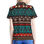 Teal And Brown Aztec Pattern Print Women's Polo Shirt
