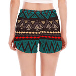 Teal And Brown Aztec Pattern Print Women's Split Running Shorts