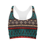 Teal And Brown Aztec Pattern Print Women's Sports Bra