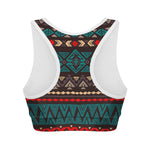 Teal And Brown Aztec Pattern Print Women's Sports Bra