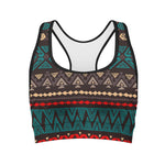Teal And Brown Aztec Pattern Print Women's Sports Bra