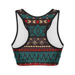 Teal And Brown Aztec Pattern Print Women's Sports Bra