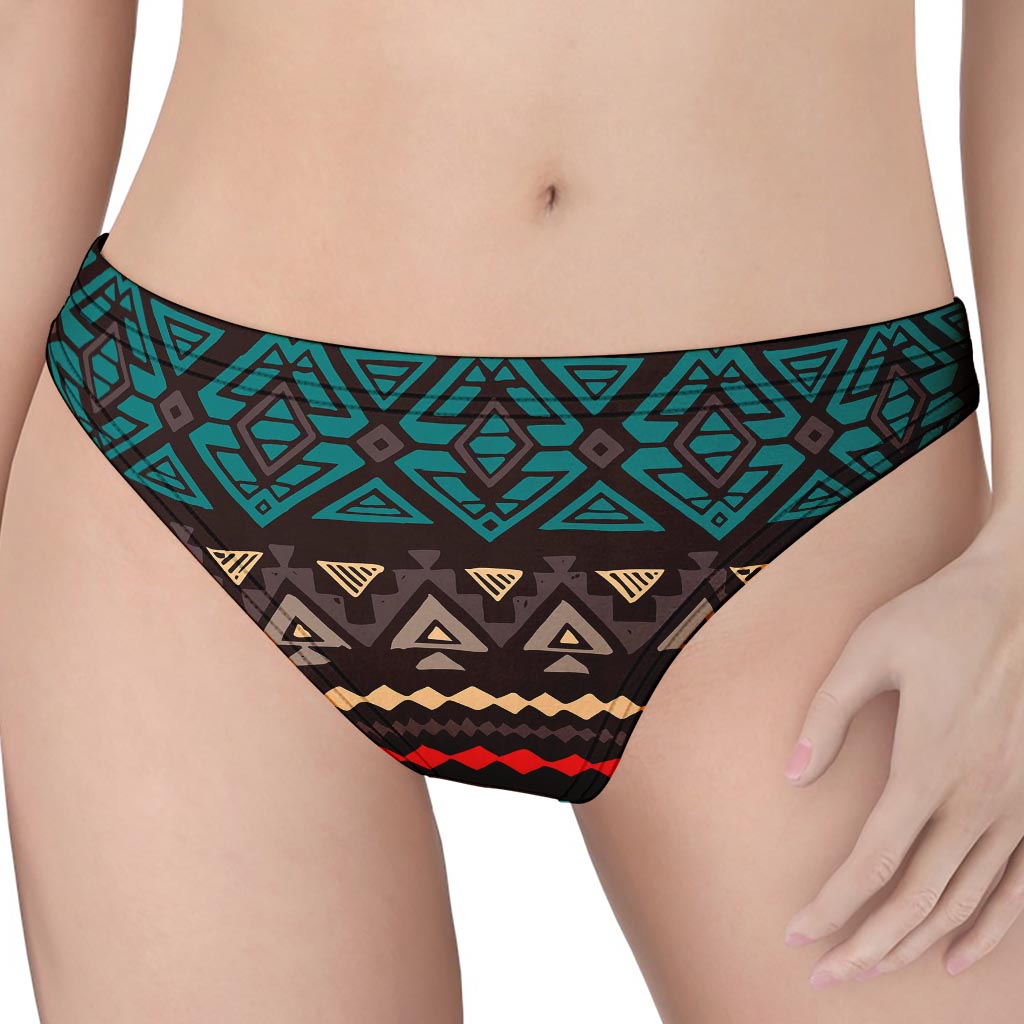 Teal And Brown Aztec Pattern Print Women's Thong