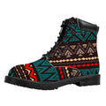 Teal And Brown Aztec Pattern Print Padded Collar Lace Up Boots