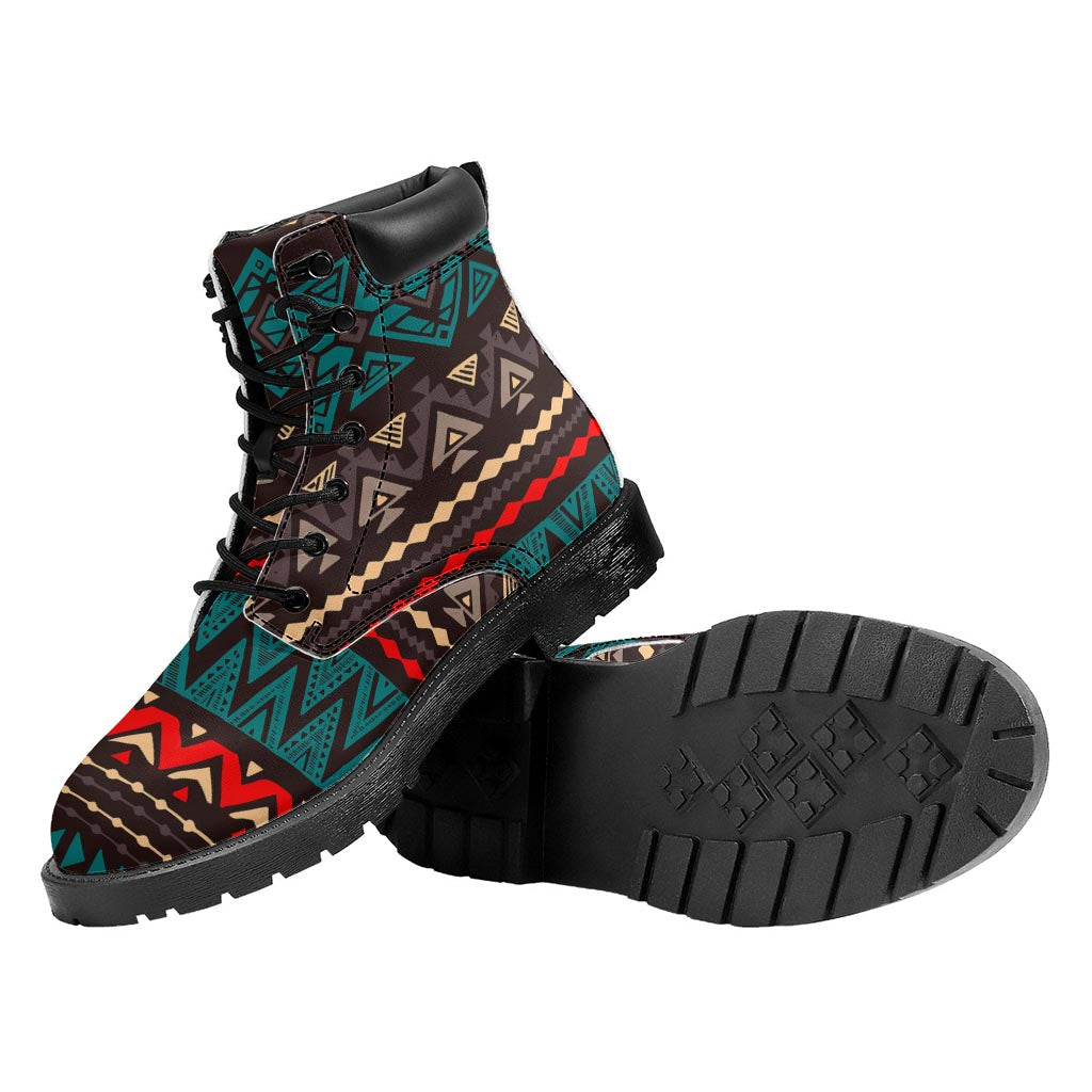 Teal And Brown Aztec Pattern Print Work Boots