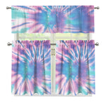 Teal And Pink Tie Dye Print 3 Piece Kitchen Curtains