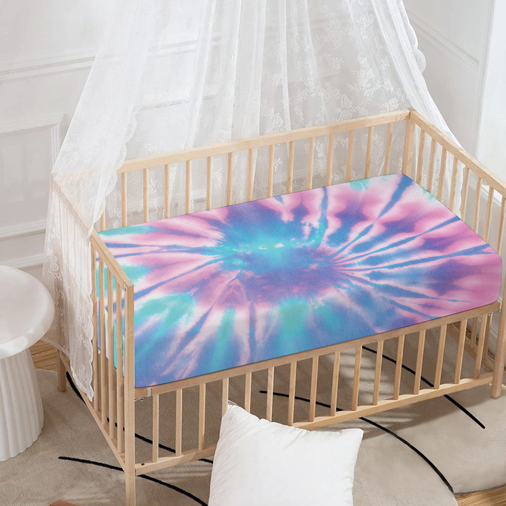Teal And Pink Tie Dye Print Baby Crib Sheet