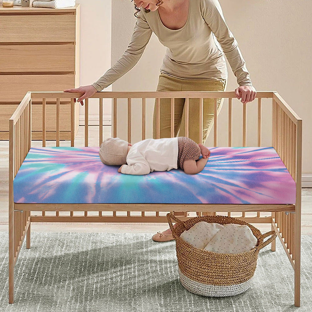 Teal And Pink Tie Dye Print Baby Crib Sheet