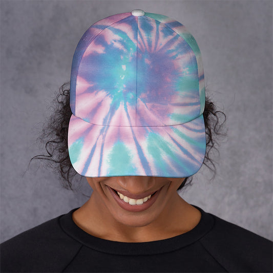 Teal And Pink Tie Dye Print Baseball Cap