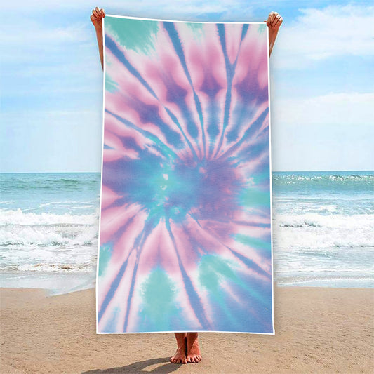 Teal And Pink Tie Dye Print Beach Towel
