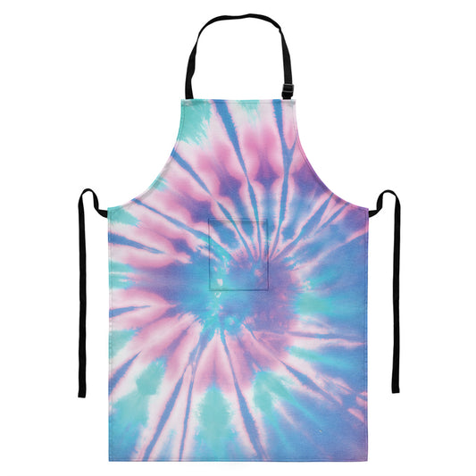 Teal And Pink Tie Dye Print Bib Apron With Pocket