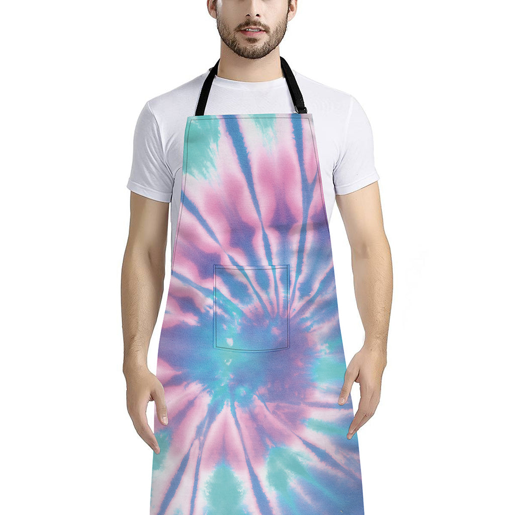 Teal And Pink Tie Dye Print Bib Apron With Pocket