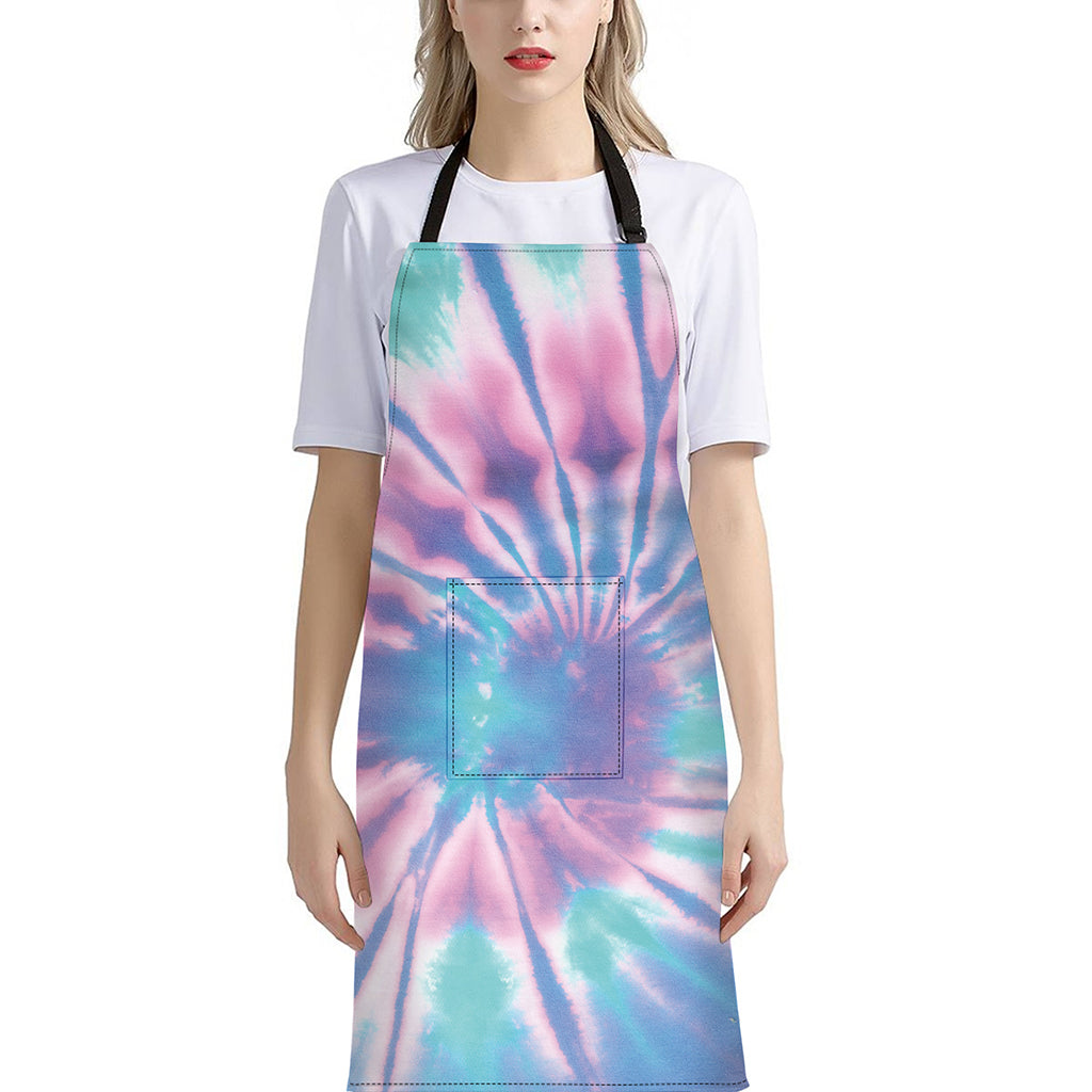 Teal And Pink Tie Dye Print Bib Apron With Pocket