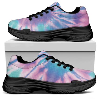 Teal And Pink Tie Dye Print Black Chunky Shoes