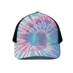 Teal And Pink Tie Dye Print Black Mesh Trucker Cap