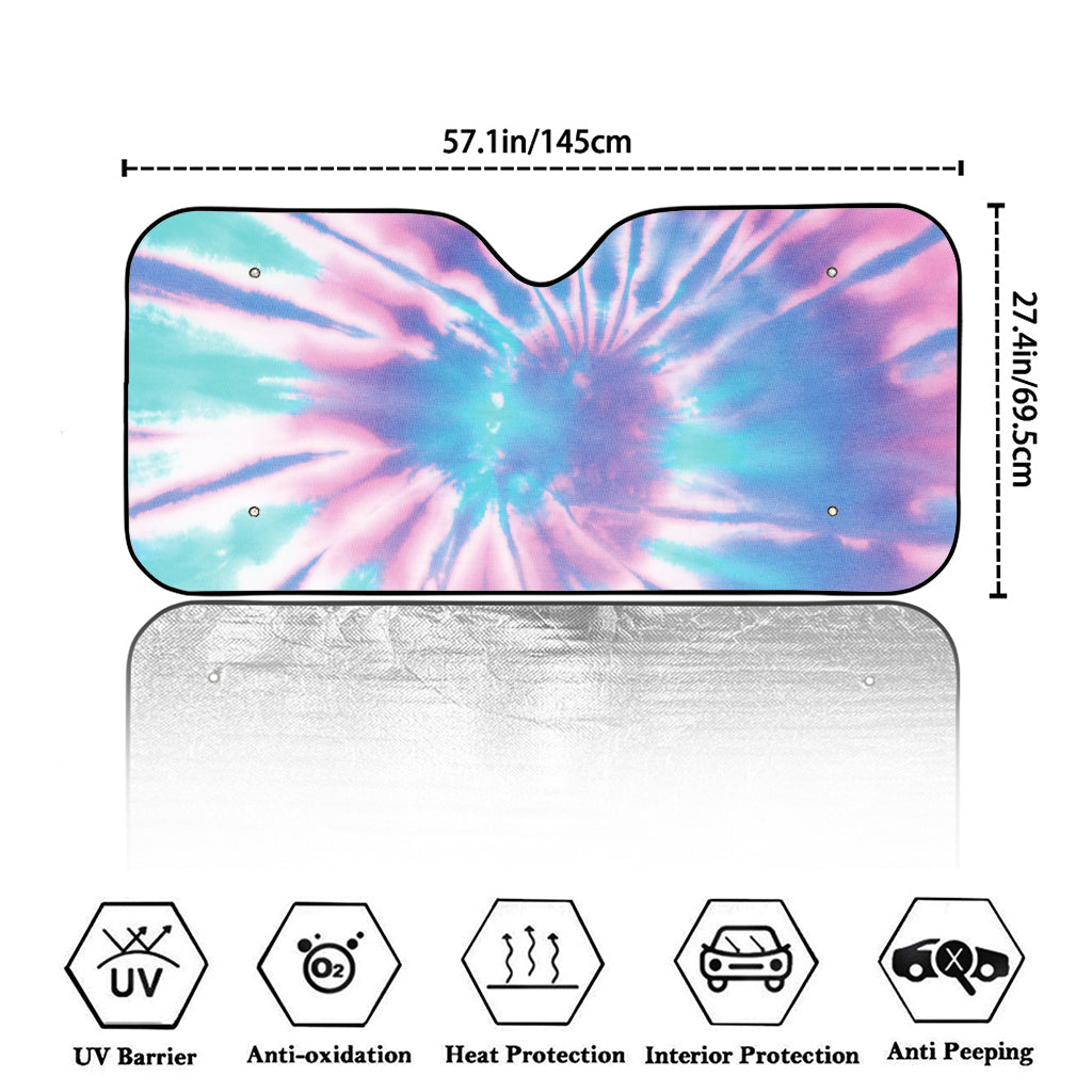 Teal And Pink Tie Dye Print Car Windshield Sun Shade