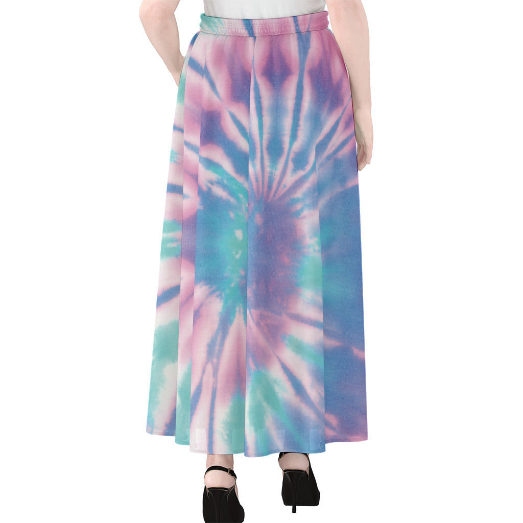 Teal And Pink Tie Dye Print Chiffon Maxi Skirt