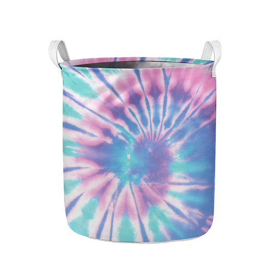 Teal And Pink Tie Dye Print Collapsible Laundry Basket