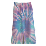 Teal And Pink Tie Dye Print Cotton Front Slit Maxi Skirt