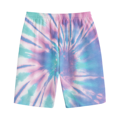 Teal And Pink Tie Dye Print Cotton Shorts