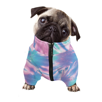 Teal And Pink Tie Dye Print Dog Zip Up Jacket