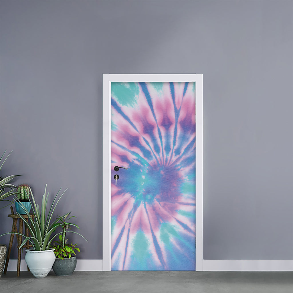 Teal And Pink Tie Dye Print Door Sticker