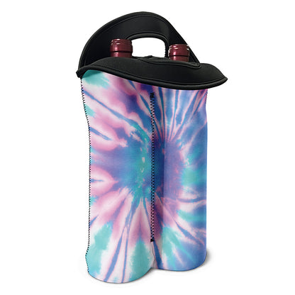 Teal And Pink Tie Dye Print Double Neoprene Wine Tote