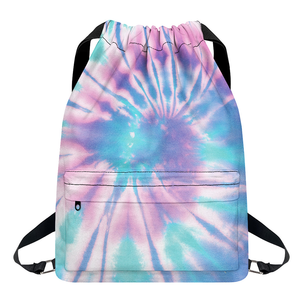 Teal And Pink Tie Dye Print Drawstring Backpack