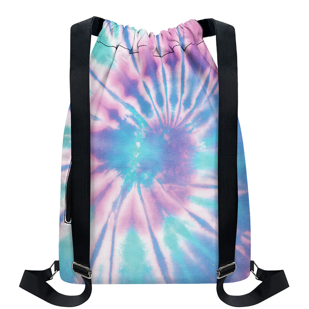 Teal And Pink Tie Dye Print Drawstring Backpack