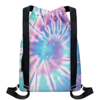 Teal And Pink Tie Dye Print Drawstring Backpack