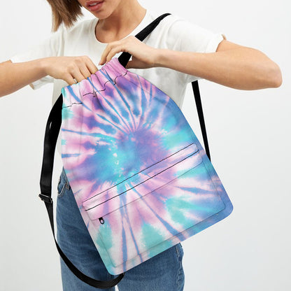 Teal And Pink Tie Dye Print Drawstring Backpack