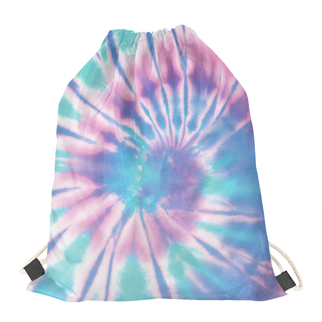 Teal And Pink Tie Dye Print Drawstring Bag