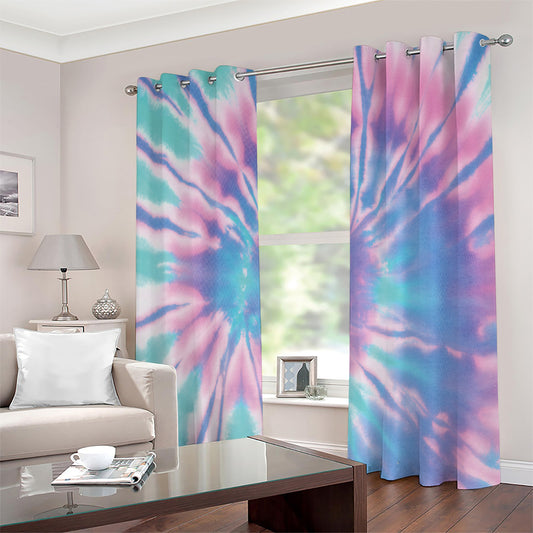 Teal And Pink Tie Dye Print Extra Wide Grommet Curtains