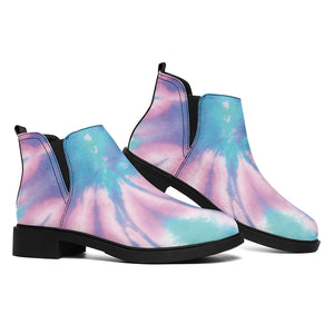 Teal And Pink Tie Dye Print Flat Ankle Boots