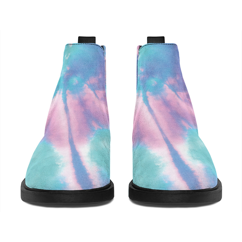 Teal And Pink Tie Dye Print Flat Ankle Boots