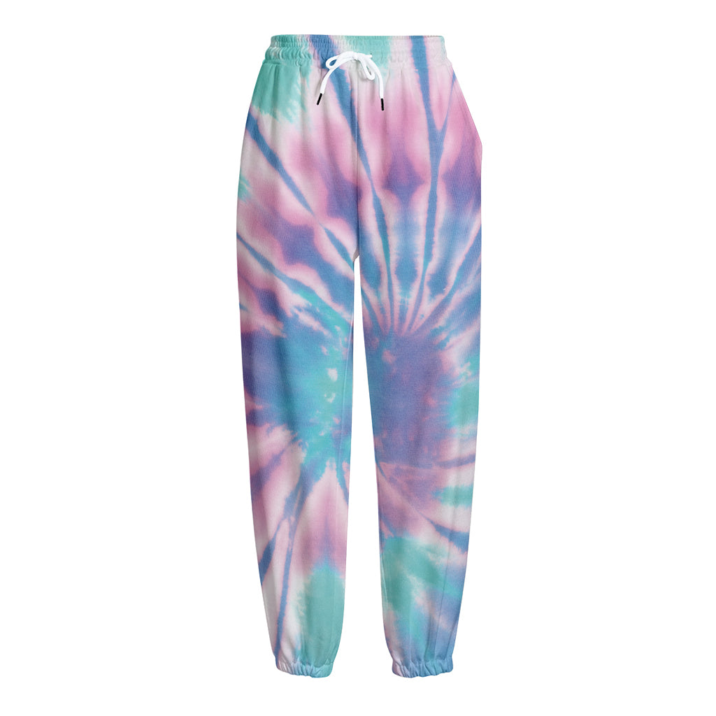 Teal And Pink Tie Dye Print Fleece Lined Knit Pants