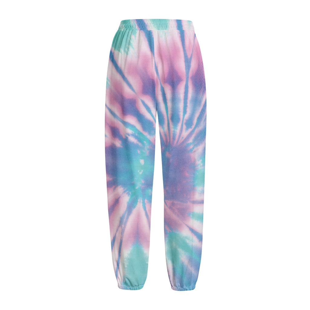 Teal And Pink Tie Dye Print Fleece Lined Knit Pants