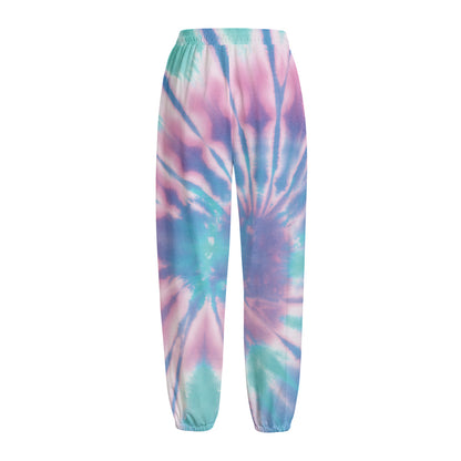 Teal And Pink Tie Dye Print Fleece Lined Knit Pants